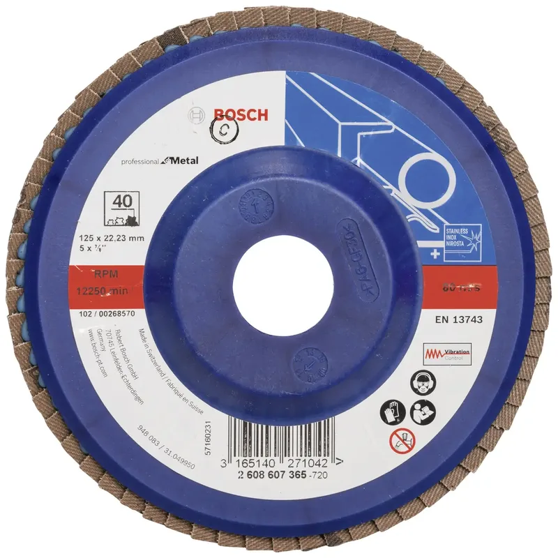 Bosch Accessories 2608607365 X551 Fächerschleifscheibe Durchmesser 125 mm Bohrungs-Ø 22.33 mm Körnung (num) 40 Stahl 1 St. by Bosch Professional – product image