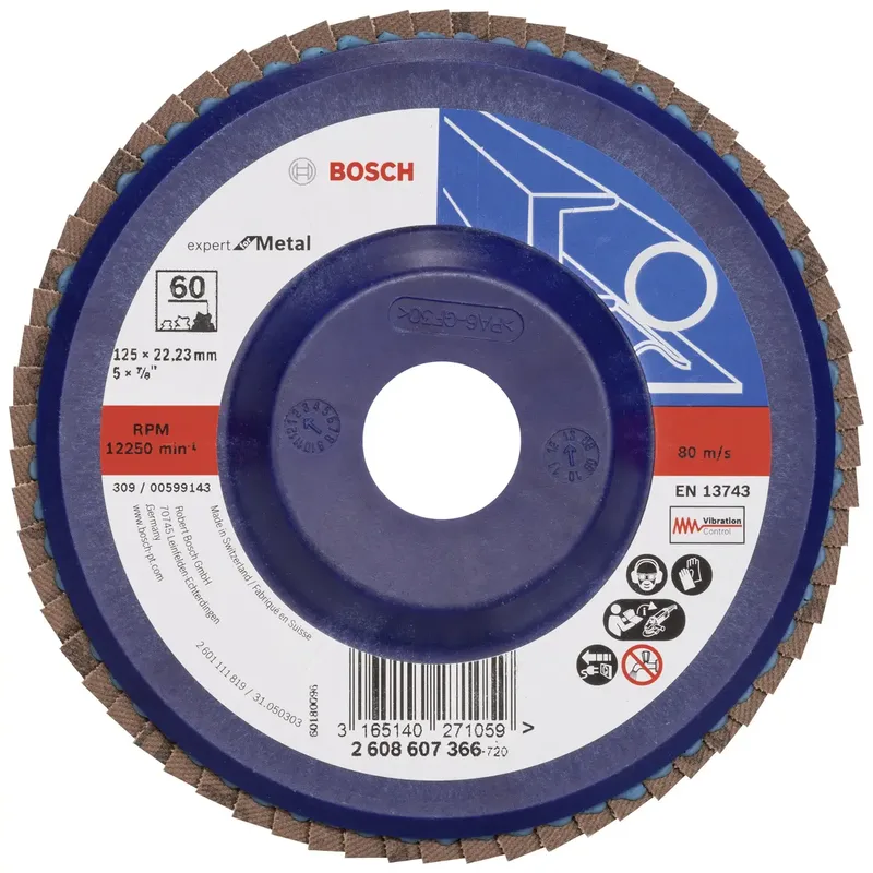 Bosch Accessories 2608607366 X551 Fächerschleifscheibe Durchmesser 125 mm Bohrungs-Ø 22.33 mm Körnung (num) 60 Stahl 1 St. by Bosch Professional – product image