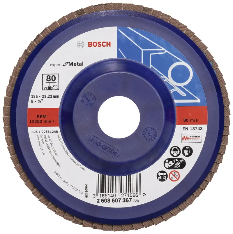 Bosch Accessories 2608607367 X551 Fächerschleifscheibe Durchmesser 125 mm Bohrungs-Ø 22.33 mm Körnung (num) 80 Stahl 1 St. de Bosch Professional – image du produit