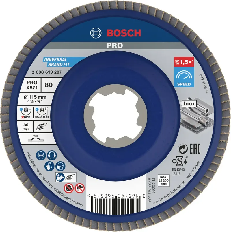 Bosch Accessories 2608619207 Fächerschleifscheibe Durchmesser 115 mm Körnung (num)=80 1 St. de Bosch Professional – image du produit 1 sur 2