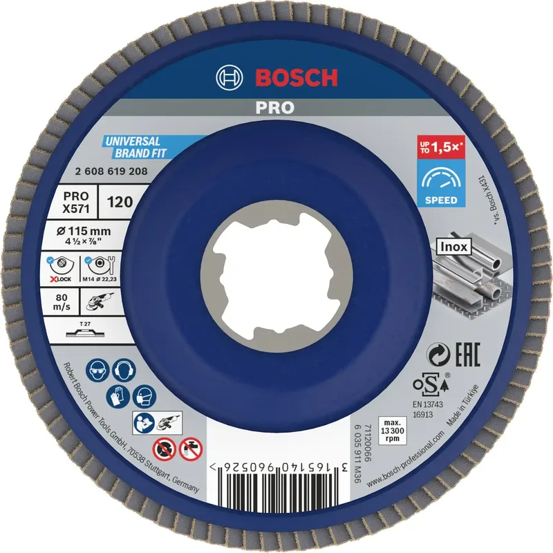 Bosch Accessories 2608619208 Fächerschleifscheibe Durchmesser 115 mm Körnung (num)=120 1 St. de Bosch Professional – image du produit