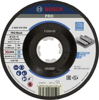 Bosch Accessories 2608619258 X-LOCK Schruppscheibe 115x6mm Expert for Metal gekröpft VE10 Schruppscheibe gekröpft Durchmesser 115 mm Bohrungs-Ø 22.23 mm 1 St. by Bosch Professional – product image 1 of 2