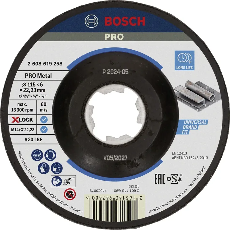 Bosch Accessories 2608619258 X-LOCK Schruppscheibe 115x6mm Expert for Metal gekröpft VE10 Schruppscheibe gekröpft Durchmesser 115 mm Bohrungs-Ø 22.23 mm 1 St. by Bosch Professional – product image 1 of 2