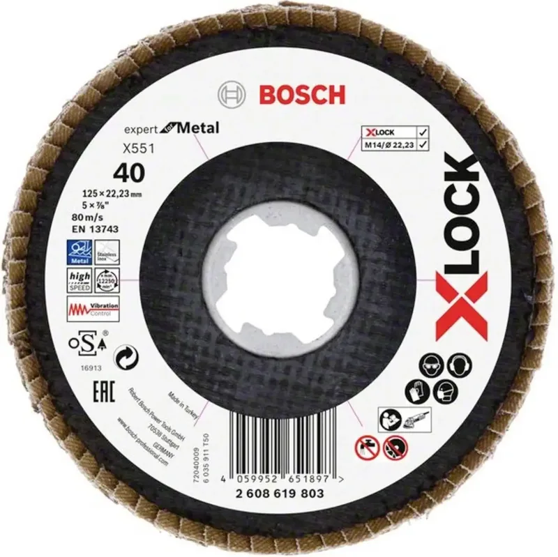 Bosch Accessories 2608619803 X551 Fächerschleifscheibe Durchmesser 125 mm Bohrungs-Ø 22.23 mm Körnung (num) 40 1 St. von Bosch Professional – Produktbild