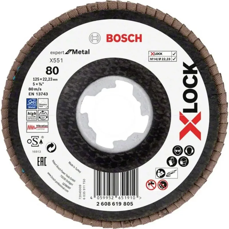 Bosch Accessories 2608619805 X551 Fächerschleifscheibe Durchmesser 125 mm Bohrungs-Ø 22.23 mm Körnung (num) 80 1 St. de Bosch Professional – image du produit