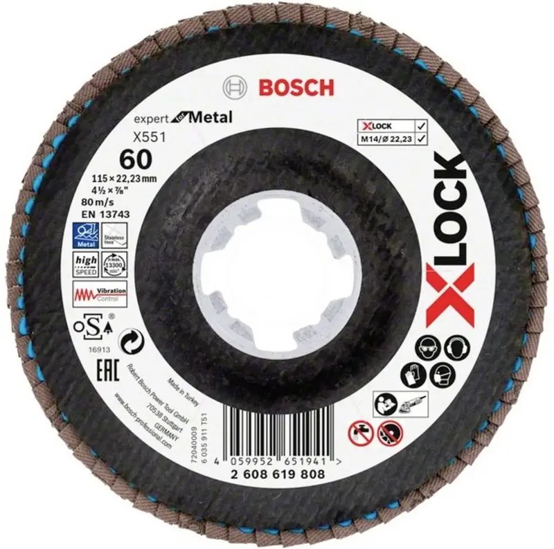 Bosch Accessories 2608619808 X551 Fächerschleifscheibe Durchmesser 115 mm Bohrungs-Ø 22.23 mm Körnung (num) 60 1 St. de Bosch Professional – image du produit