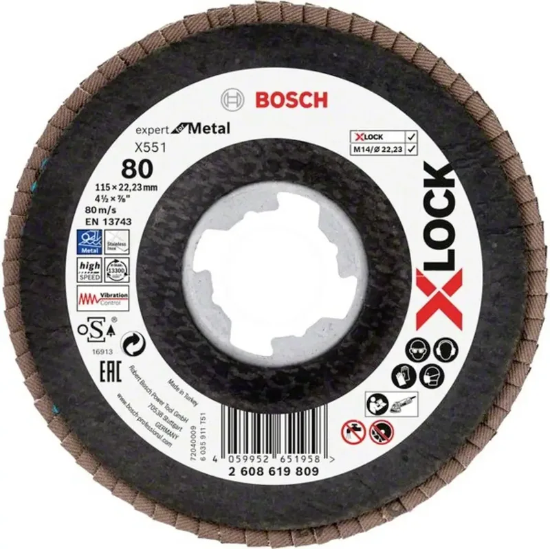Bosch Accessories 2608619809 X551 Fächerschleifscheibe Durchmesser 115 mm Bohrungs-Ø 22.23 mm Körnung (num) 80 1 St. by Bosch Professional – product image