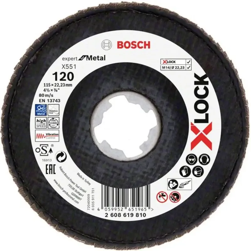 Bosch Accessories 2608619810 X551 Fächerschleifscheibe Durchmesser 115 mm Bohrungs-Ø 22.23 mm Körnung (num) 120 1 St. by Bosch Professional – product image
