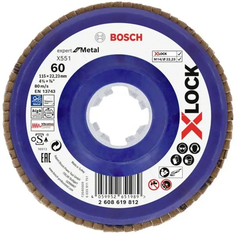 Bosch Accessories 2608619812 X551 Fächerschleifscheibe Durchmesser 115 mm Bohrungs-Ø 22.23 mm Körnung (num) 60 1 St. by Bosch Professional – product image