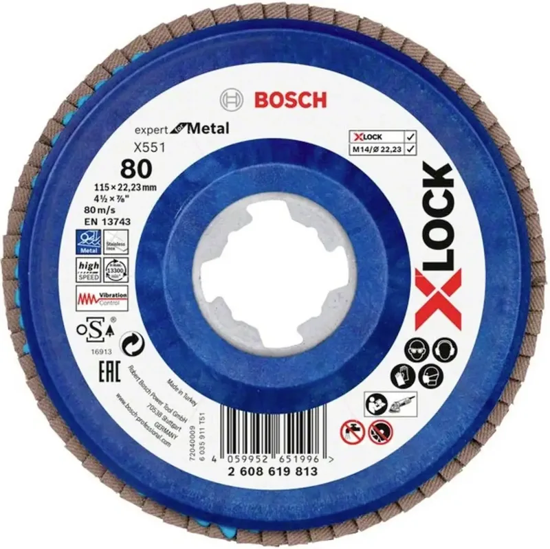 Bosch Accessories 2608619813 X551 Fächerschleifscheibe Durchmesser 115 mm Bohrungs-Ø 22.23 mm Körnung (num) 80 1 St. by Bosch Professional – product image
