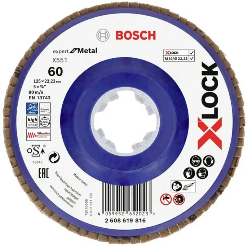 Bosch Accessories 2608619816 X551 Fächerschleifscheibe Durchmesser 125 mm Bohrungs-Ø 22.23 mm Körnung (num) 60 1 St. de Bosch Professional – image du produit