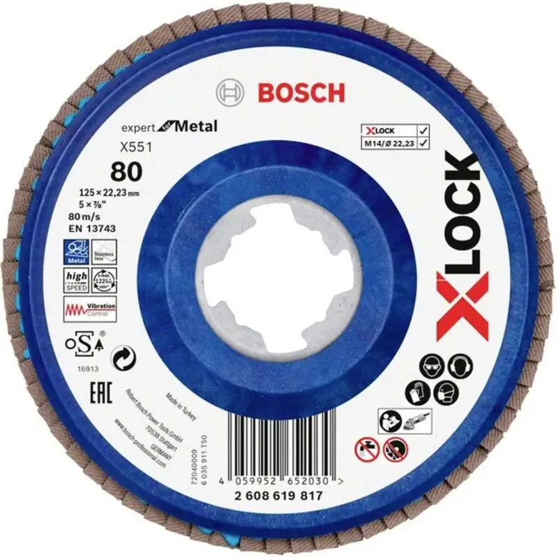 Bosch Accessories 2608619817 X551 Fächerschleifscheibe Durchmesser 125 mm Bohrungs-Ø 22.23 mm Körnung (num) 80 1 St. by Bosch Professional – product image