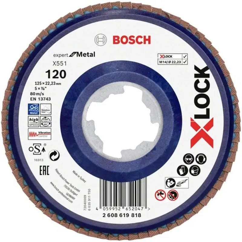 Bosch Accessories 2608619818 X551 Fächerschleifscheibe Durchmesser 125 mm Bohrungs-Ø 22.23 mm Körnung (num) 120 1 St. de Bosch Professional – image du produit