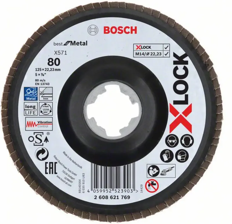 Bosch Accessories 2608621769 X-LOCK Fächerschleifscheibe Durchmesser 125 mm Bohrungs-Ø 22.23 mm Körnung (num) 80 Metall 1 St. by Bosch Professional – product image