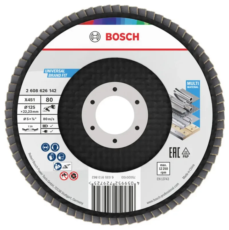 Bosch Accessories 2608626142 Fächerschleifscheibe Durchmesser 125 mm Körnung (num)=80 1 St. de Bosch Professional – image du produit