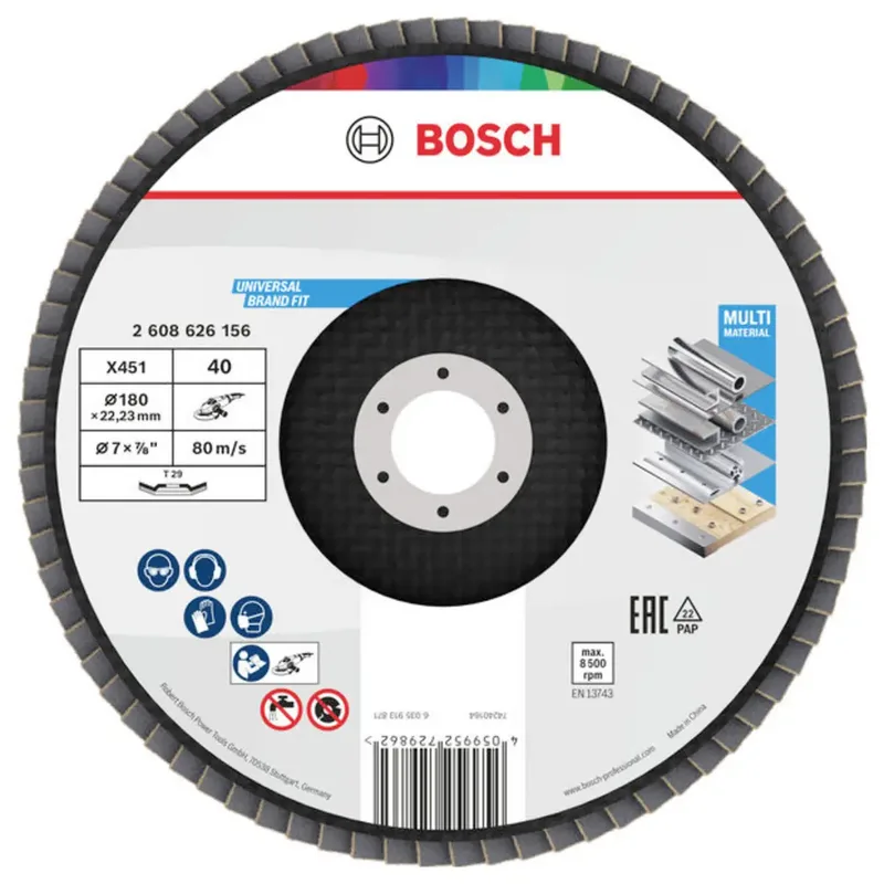 Bosch Accessories 2608626156 Fächerschleifscheibe Durchmesser 180 mm Körnung (num)=40 1 St. de Bosch Professional – image du produit
