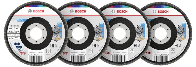 Bosch Accessories 2608626163 Fächerschleifscheibe Durchmesser 115 mm Körnung (num)=40, 60, 80, 120 1 Set de Bosch Professional – image du produit