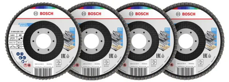 Bosch Accessories 2608626165 Fächerschleifscheibe Durchmesser 115 mm Körnung (num)=40, 60, 80, 120 1 Set de Bosch Professional – image du produit