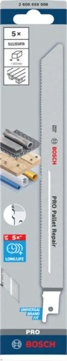 Bosch Accessories 2608659008 PRO Pallet Repair S1135VFR Blatt, 1,25 x 19 x 225 mm, 5-tlg. Sägeblatt-Länge 225 mm 5 St. von Bosch Professional – Produktbild 2 von 2