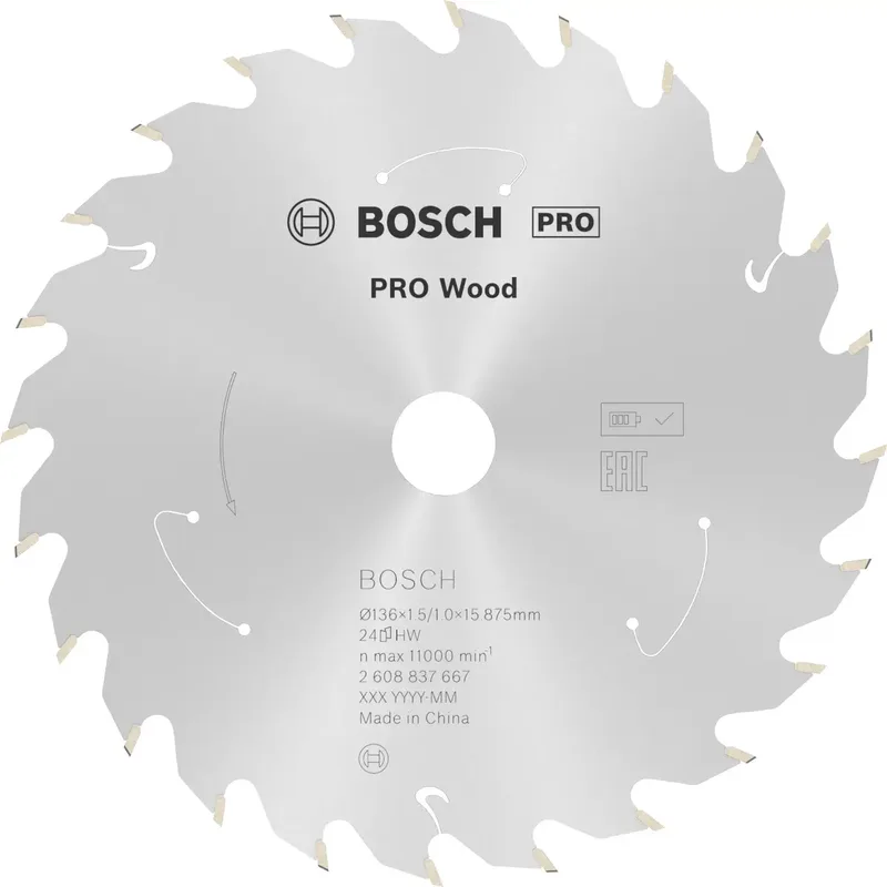 Bosch Accessories 2608837667 2608837667 Lame de scie circulaire au carbure 136 x 15.875 mm Nombre de dents: 24 1 pc(s) de Bosch Professional – image du produit