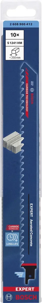 Bosch Accessories 2608900412 LAME de scie sabre expert « Aerated concrete » S 1241 HM, 10 pièces Longueur lame de scie 300 mm 10 pc(s) de Bosch Professional – image du produit