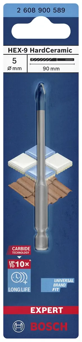Bosch Accessories 2608900589 Foret pour carrelages 1 pièce 5 mm Longueur totale 90 mm tige hexagonale 1 pc(s) de Bosch Professional – image du produit