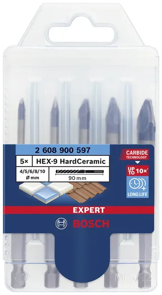 Bosch Accessories 2608900597 Fliesenbohrer-Set 5teilig 4 mm, 5 mm, 6 mm, 8 mm, 10 mm Sechskantschaft 5 St. de Bosch Professional – image du produit 1 sur 4