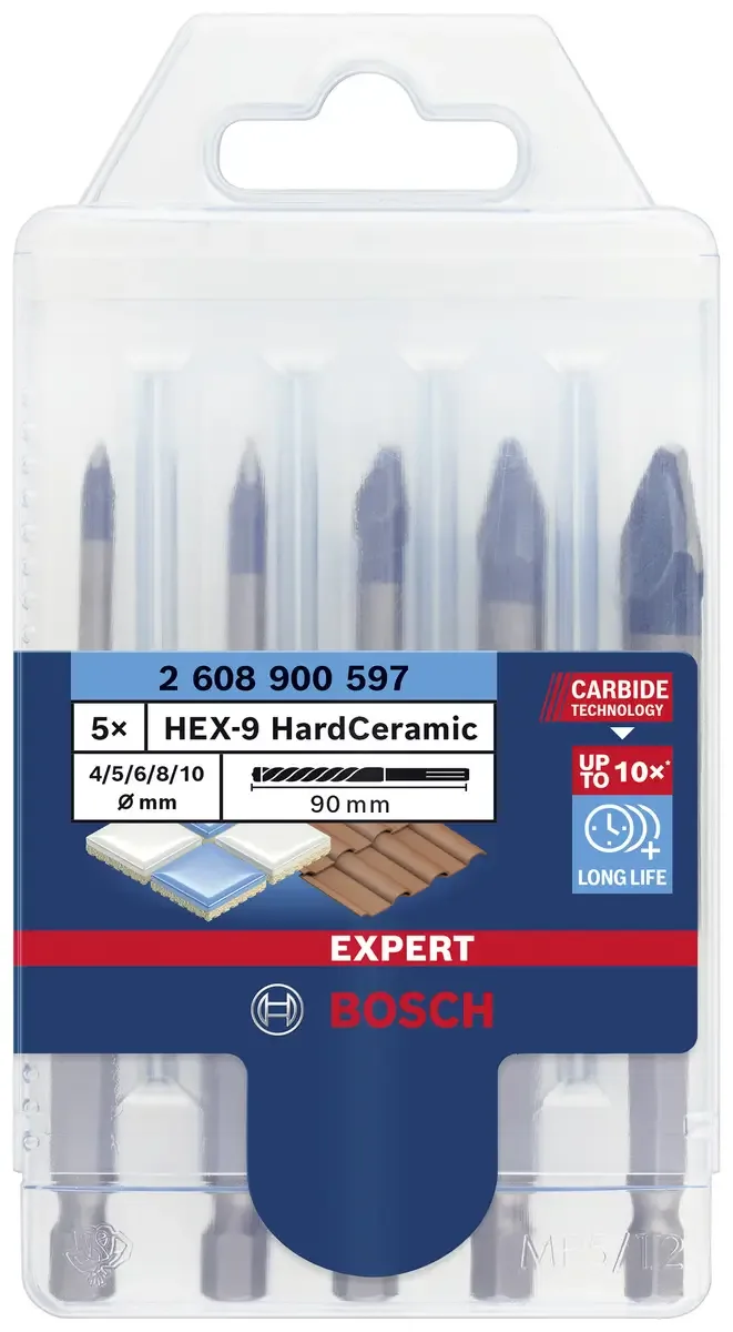 Bosch Accessories 2608900597 Fliesenbohrer-Set 5teilig 4 mm, 5 mm, 6 mm, 8 mm, 10 mm Sechskantschaft 5 St. de Bosch Professional – image du produit 1 sur 4
