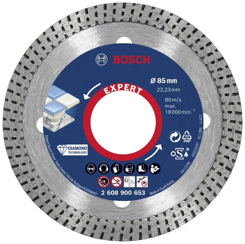 Bosch Accessories 2608900653 EXPERT HardCeramic Diamanttrennscheibe Durchmesser 85 mm Bohrungs-Ø 22.23 mm Stein, Beton, Ziegel, Fliesen 1 St. von Bosch Professional – Produktbild
