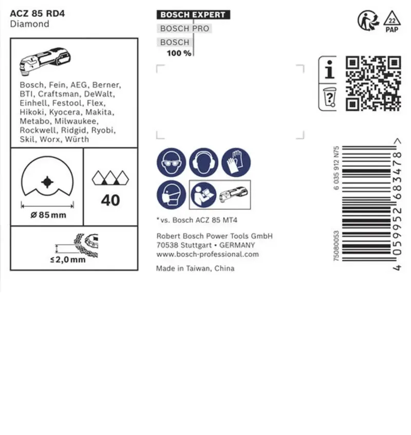 Bosch Accessories 2608902058 2608902058 Diamant Multitool-Sägeblätter 2 mm 85 mm 1 St. von Bosch Professional – Produktbild