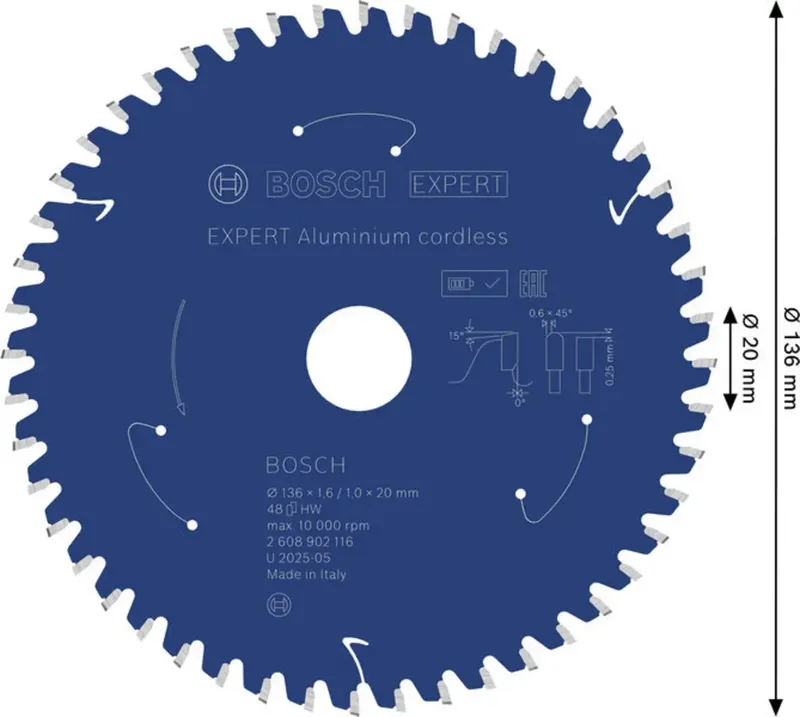Bosch Accessories 2608902116 2608902116 Kreissägeblatt 136 x 20.0 x 1 mm Zähneanzahl: 48 1 St. von Bosch Professional – Produktbild 2 von 2