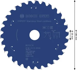 Bosch Accessories 2608902132 2608902132 Kreissägeblatt 136 x 20.0 x 1.2 mm Zähneanzahl: 30 1 St. by Bosch Professional – product image 2 of 2