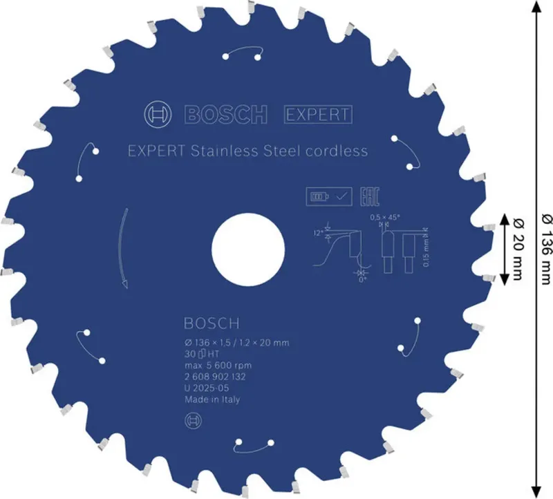 Bosch Accessories 2608902132 2608902132 Kreissägeblatt 136 x 20.0 x 1.2 mm Zähneanzahl: 30 1 St. by Bosch Professional – product image 2 of 2