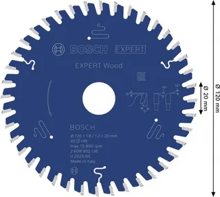 Bosch Accessories 2608902136 2608902136 Lame de scie circulaire 120 x 20.0 x 1.2 mm Nombre de dents: 40 1 pc(s) de Bosch Professional – image du produit 2 sur 2