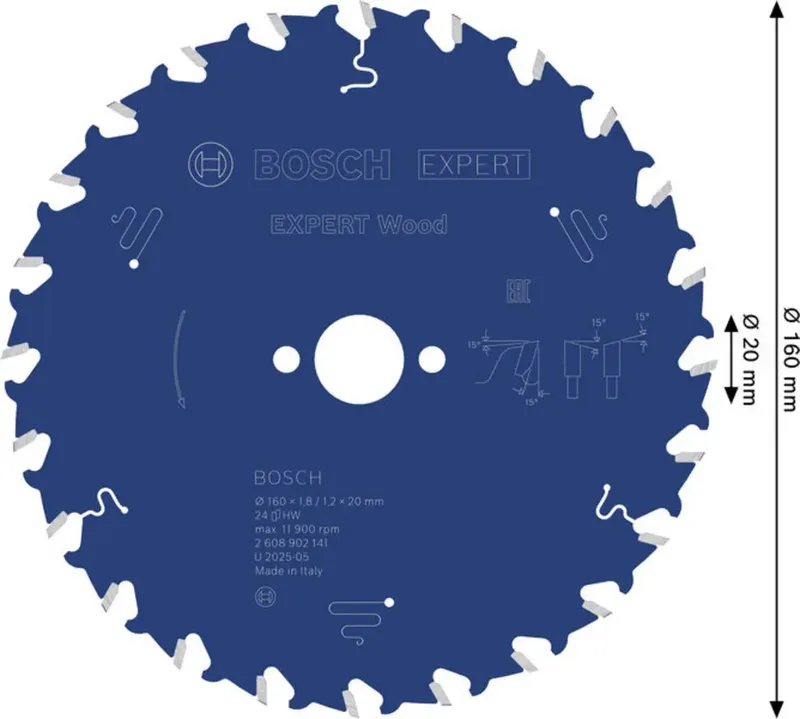 Bosch Accessories 2608902141 2608902141 Kreissägeblatt 160 x 20.0 x 1.2 mm Zähneanzahl: 24 1 St. fra Bosch Professional – produktbillede 2 af 2