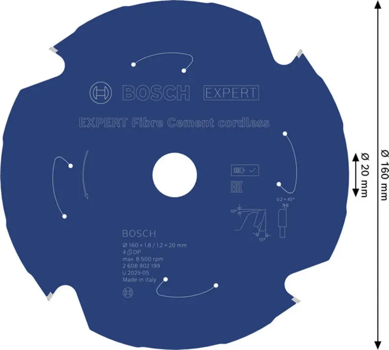 Bosch Accessories 2608902199 2608902199 Lame de scie circulaire 160 x 20.0 x 1.2 mm Nombre de dents: 4 1 pc(s) de Bosch Professional – image du produit 2 sur 2