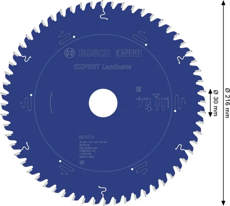 Bosch Accessories 2608902212 2608902212 Lame de scie circulaire 216 x 30.0 x 1.8 mm Nombre de dents: 60 1 pc(s) de Bosch Professional – image du produit 2 sur 2