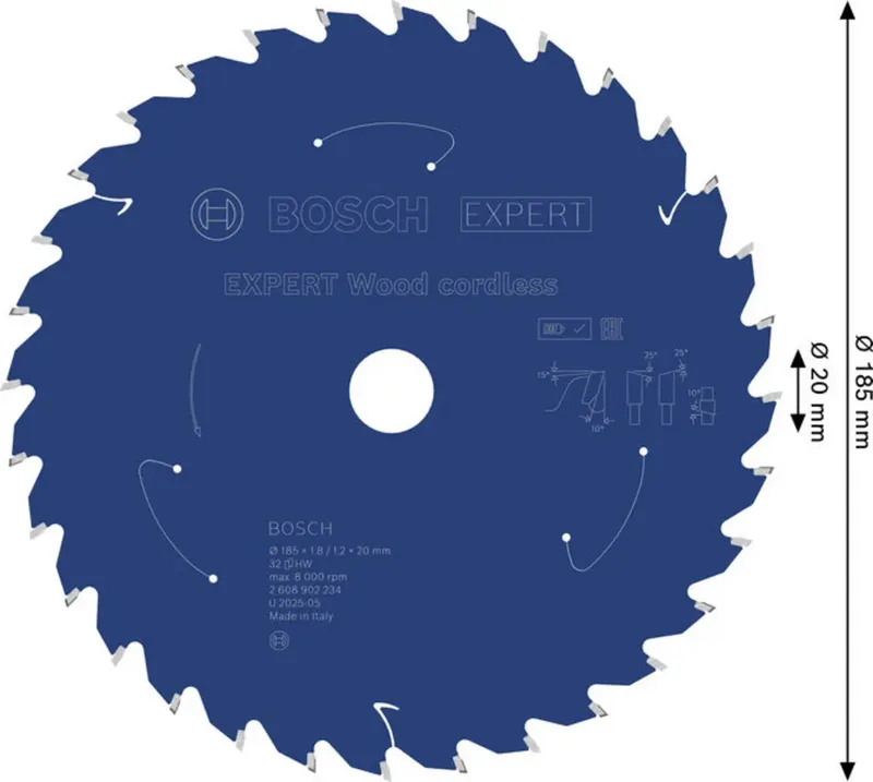 Bosch Accessories 2608902234 2608902234 Kreissägeblatt 185 x 20.0 x 1.2 mm Zähneanzahl: 32 1 St. fra Bosch Professional – produktbillede 2 af 2