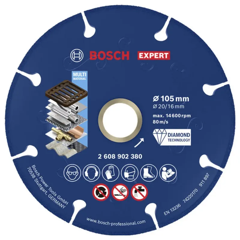 Bosch Accessories 2608902380 2608902380 Diamanttrennscheibe Durchmesser 105 mm Bohrungs-Ø 20 mm Gusseisen, Edelstahl, Stahl, NE-Metalle, Faserverstärkte de Bosch Professional – image du produit 1 sur 2