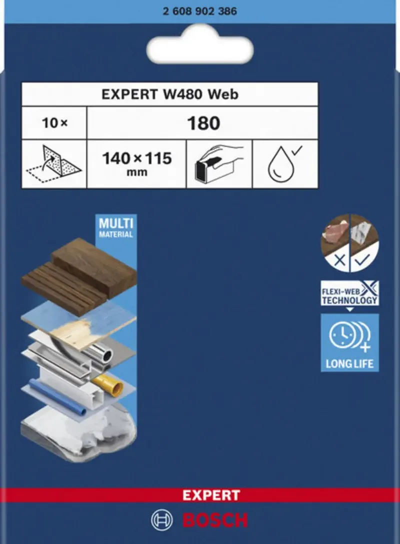 Bosch Accessories 2608902386 2608902386 Schleifblatt Körnung (num) 180 (L x B) 140 mm x 115 mm 10 St. de Bosch Professional – image du produit
