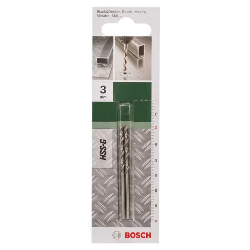 Bosch Accessories 2609255038 HSS Metall-Spiralbohrer 3 mm Gesamtlänge 61 mm geschliffen DIN 338 Zylinderschaft 2 St. de Bosch Professional – image du produit 2 sur 2