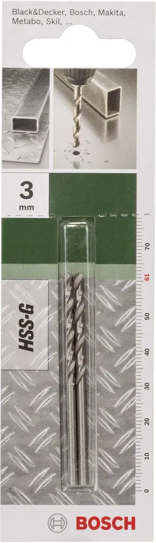 Bosch Accessories 2609255038 HSS Metall-Spiralbohrer 3 mm Gesamtlänge 61 mm geschliffen DIN 338 Zylinderschaft 2 St. de Bosch Professional – image du produit 1 sur 2