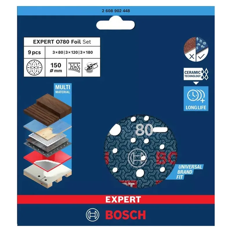 Bosch Expert O780 Serie - Schuurschijven - 150mm - Verschillende Gelderingen - Voor Hout en Metaal fra Bosch Professional – produktbillede 2 af 2