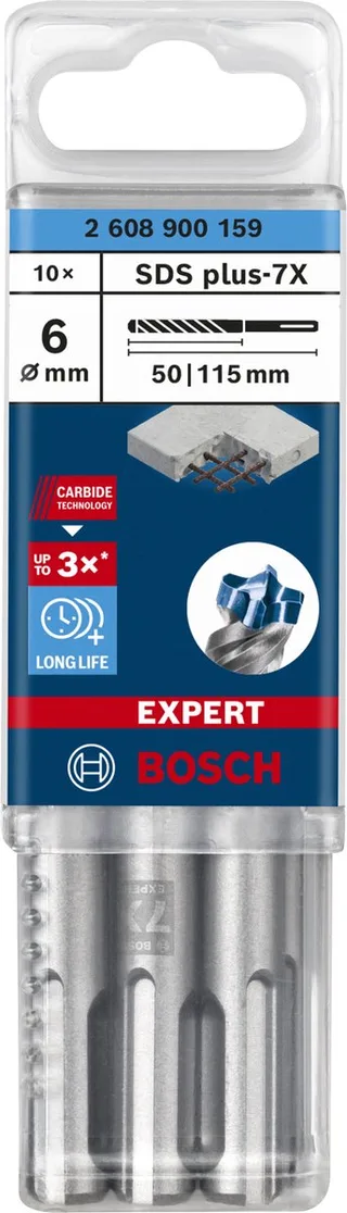 Bosch EXPERT SDS plus-7X hamerboor 6 x 50 x 115 mm, 10 stuks by Bosch Professional – product image 1 of 6