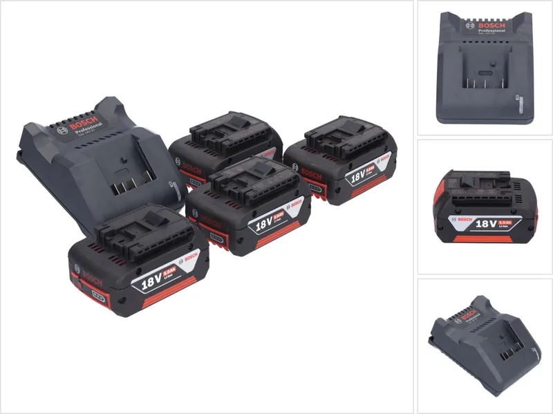 Bosch GAL 18V-20 acculader 10.8 - 18 V 2 A ( 2607226281 ) + 4x GBA 18 V 5.0 Ah accu ( 4x 2607337069 ) de Bosch Professional – image du produit