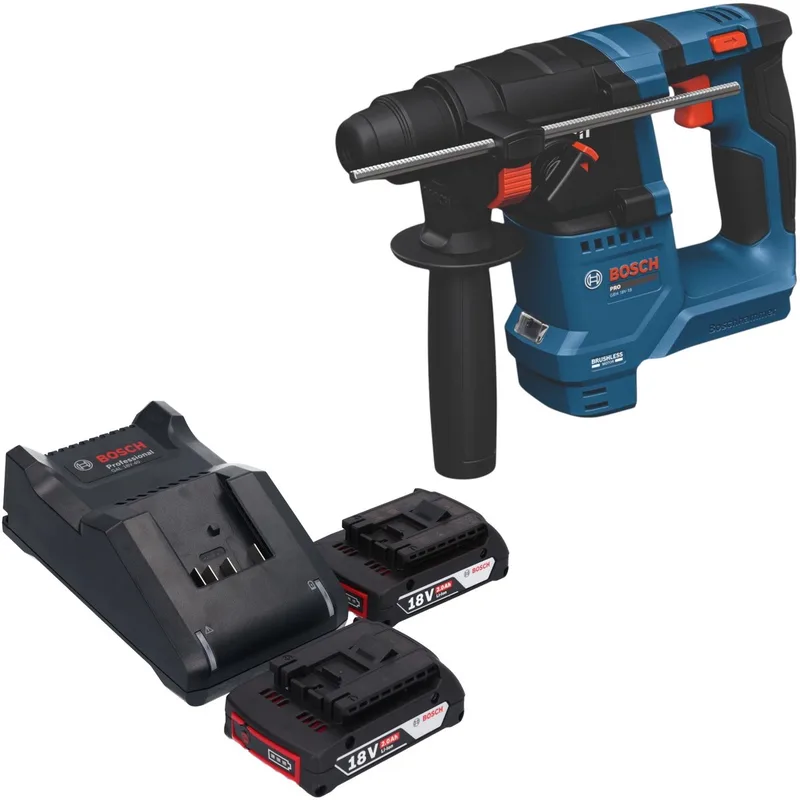 Bosch GBH 18V-18 Professional accu-boorhamer 18 V 1,5 J SDS plus Brushless + 2x accu 2,0 Ah + oplader von Bosch Professional – Produktbild