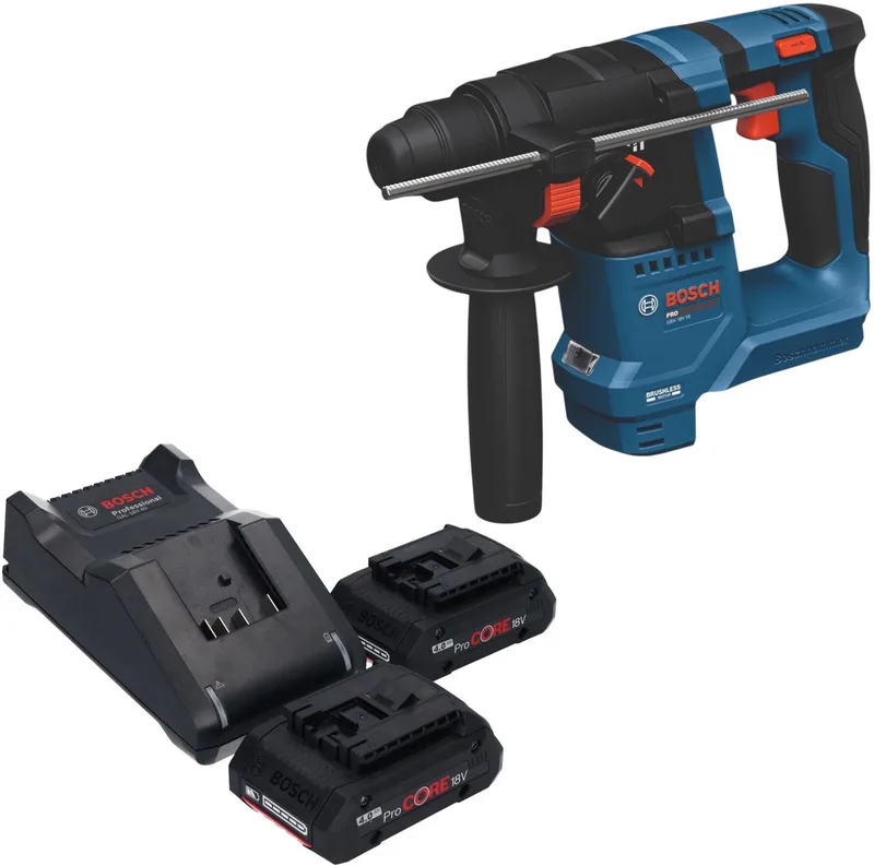 Bosch GBH 18V-18 Professional accu-boorhamer 18 V 1,5 J SDS plus borstelloos + 2x ProCORE-accu 4,0 Ah + oplader fra Bosch Professional – produktbillede