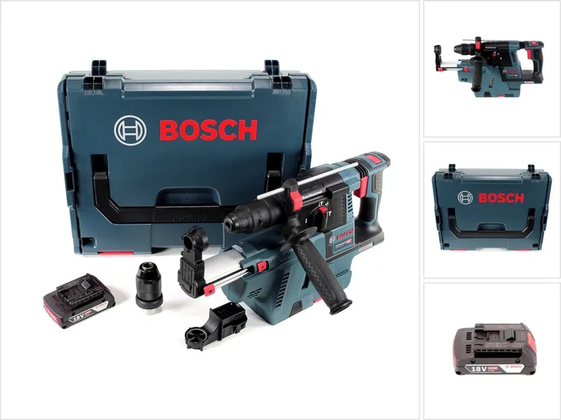 Bosch GBH 18V-26 F accu-boorhamer 18 V 2,6 J SDS-Plus in L-Boxx met GDE 18V-16 stofafzuiging en 1x 2 Ah-accu van Bosch Professional – productafbeelding