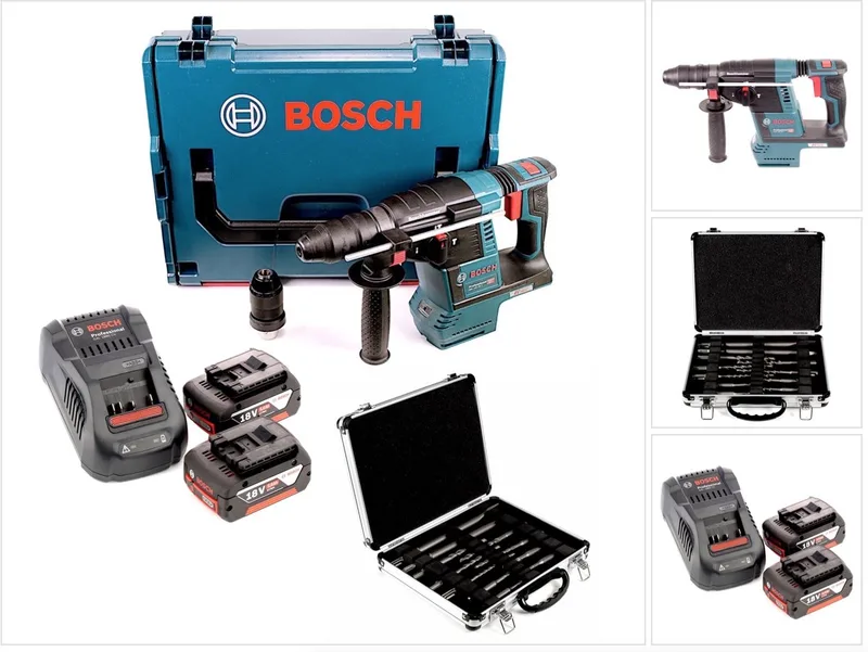 Bosch GBH 18V-26 F accu-boorhamer, borstelloos, SDS-Plus 18V 2,6J + 2x accu’s 5,0Ah + oplader # 11-delige beitel- en boorset in L-Boxx de Bosch Professional – image du produit