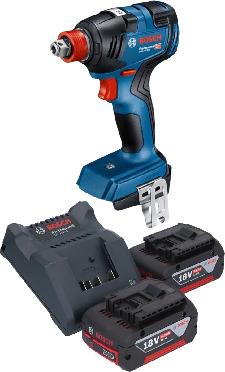 Bosch GDX 18V-200 Professionele accu-slagmoersleutel 18 V 200 Nm borstelloos + 2x oplaadbare accu 4.0 Ah + lader by Bosch Professional – product image